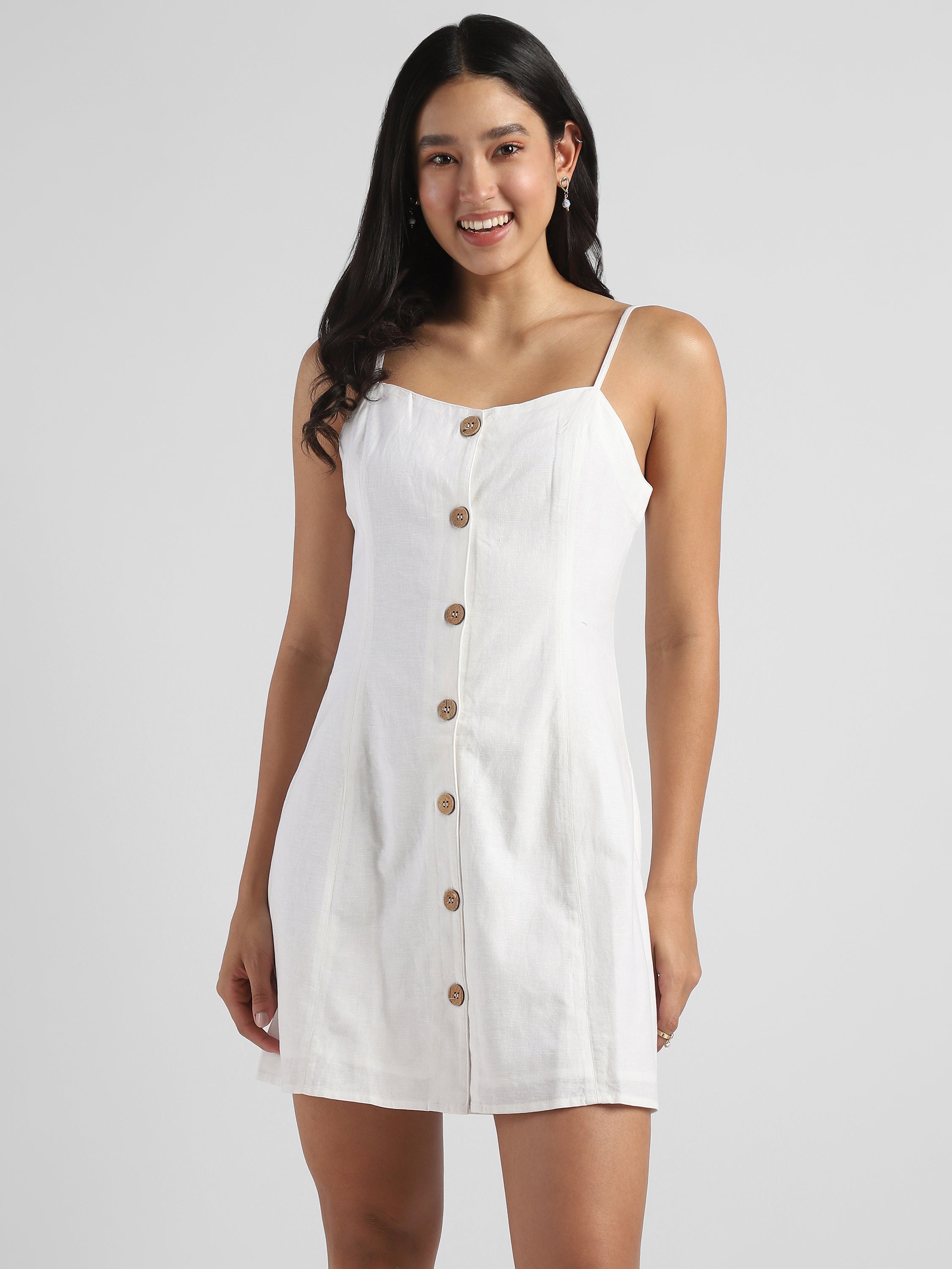 Women White A-Line Dress with strapped back