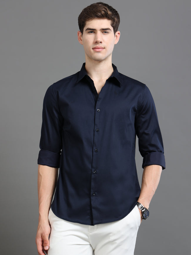 Men Navy  Satin Shirt