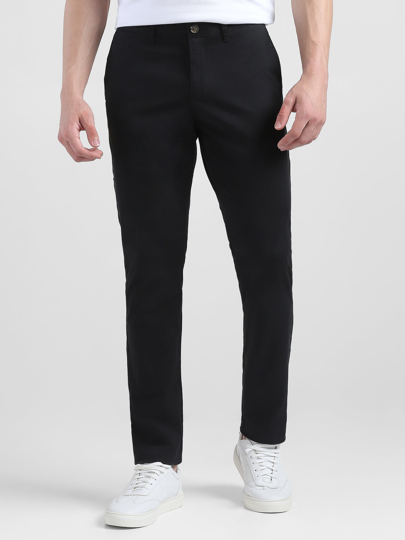 Men Black Mid Rise Regular Fit Trouser