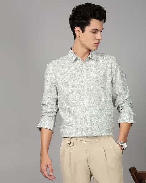 Men Green Floral Print Shirt