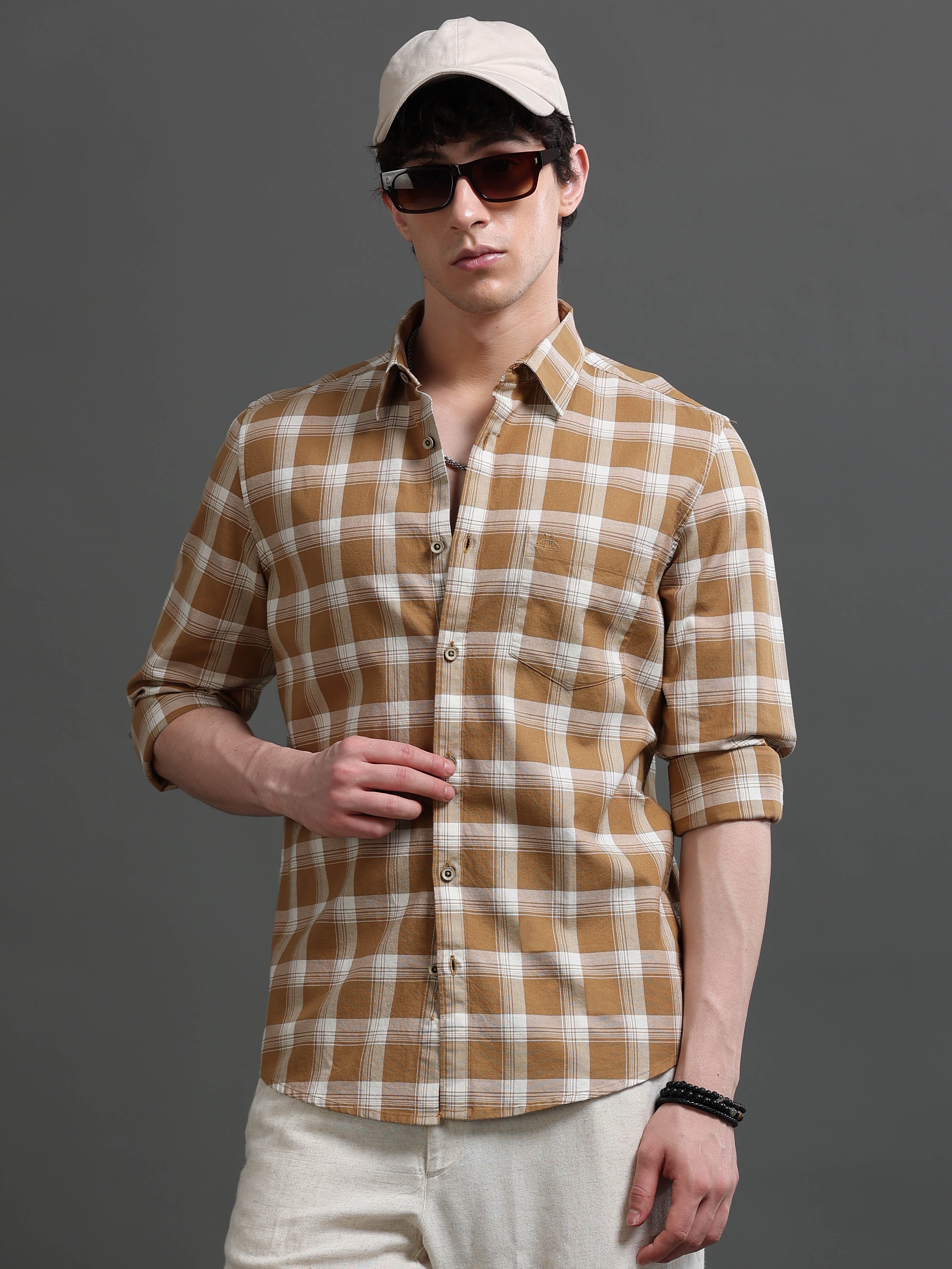 Men Khaki Check Shirt