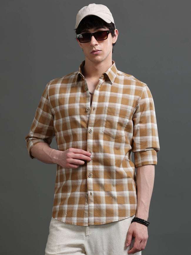 Men Khaki Check Shirt