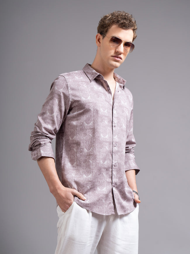 Men Mauve Geometric Print Shirt