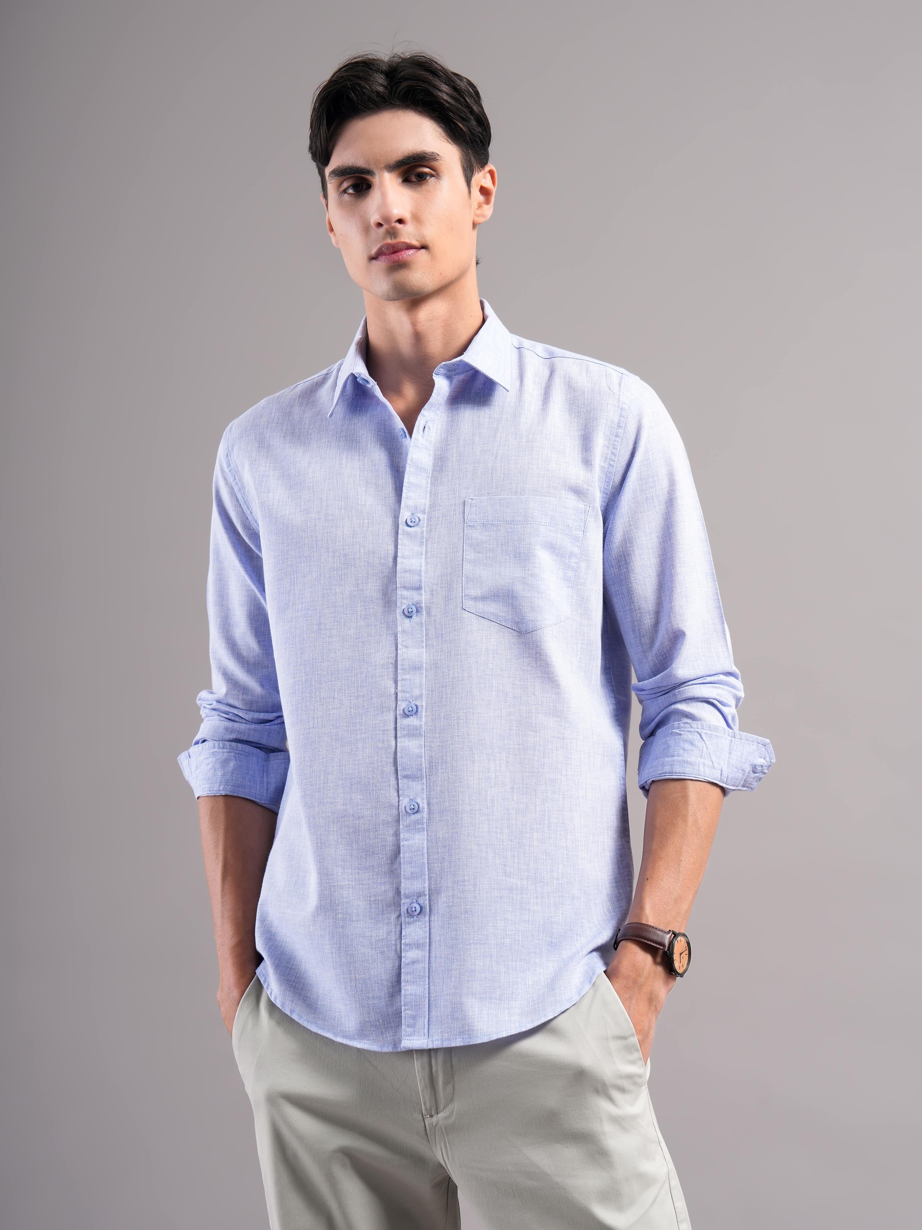 Men Blue Solid Casual Shirt