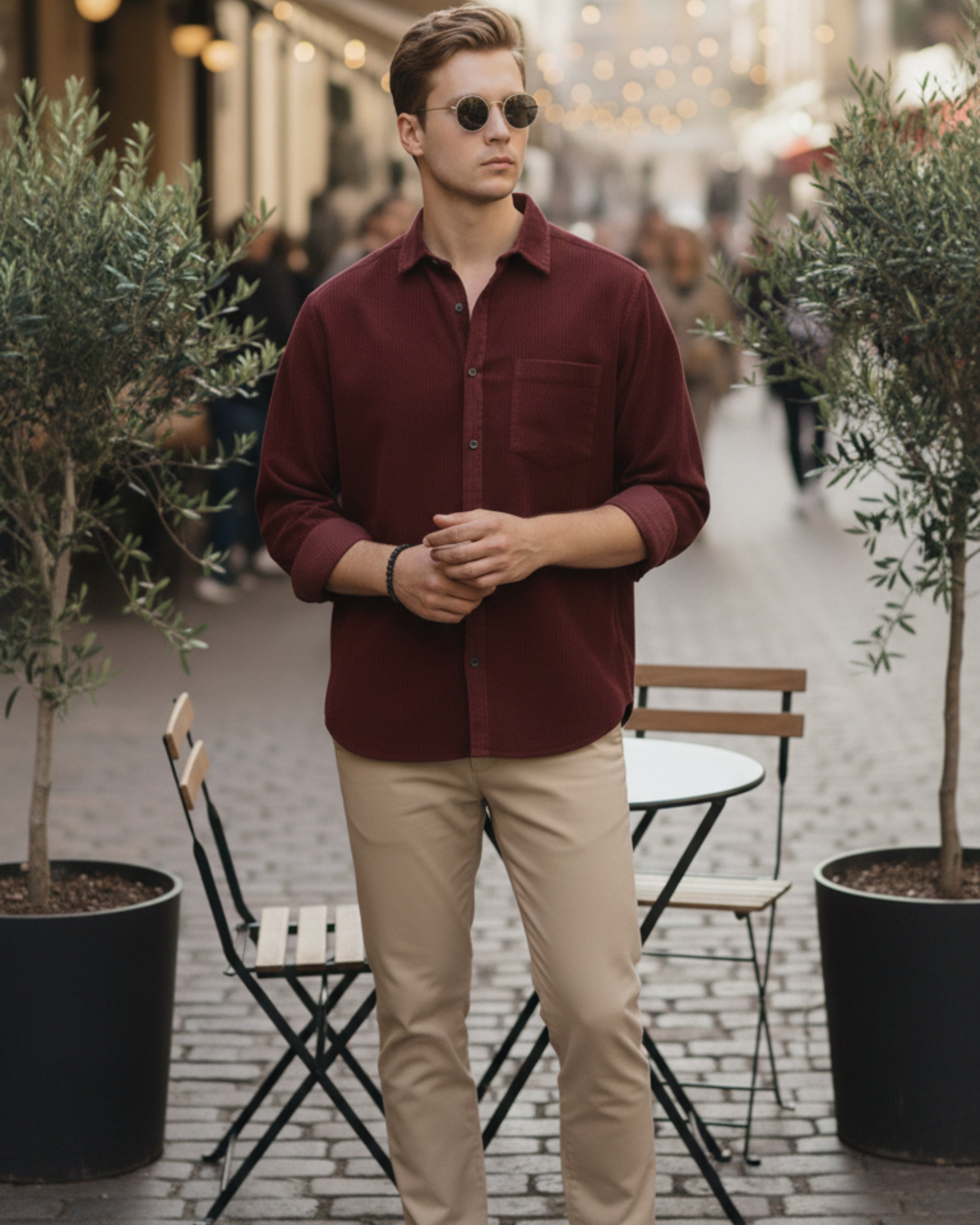 Men Maroon Corduroy Shirt