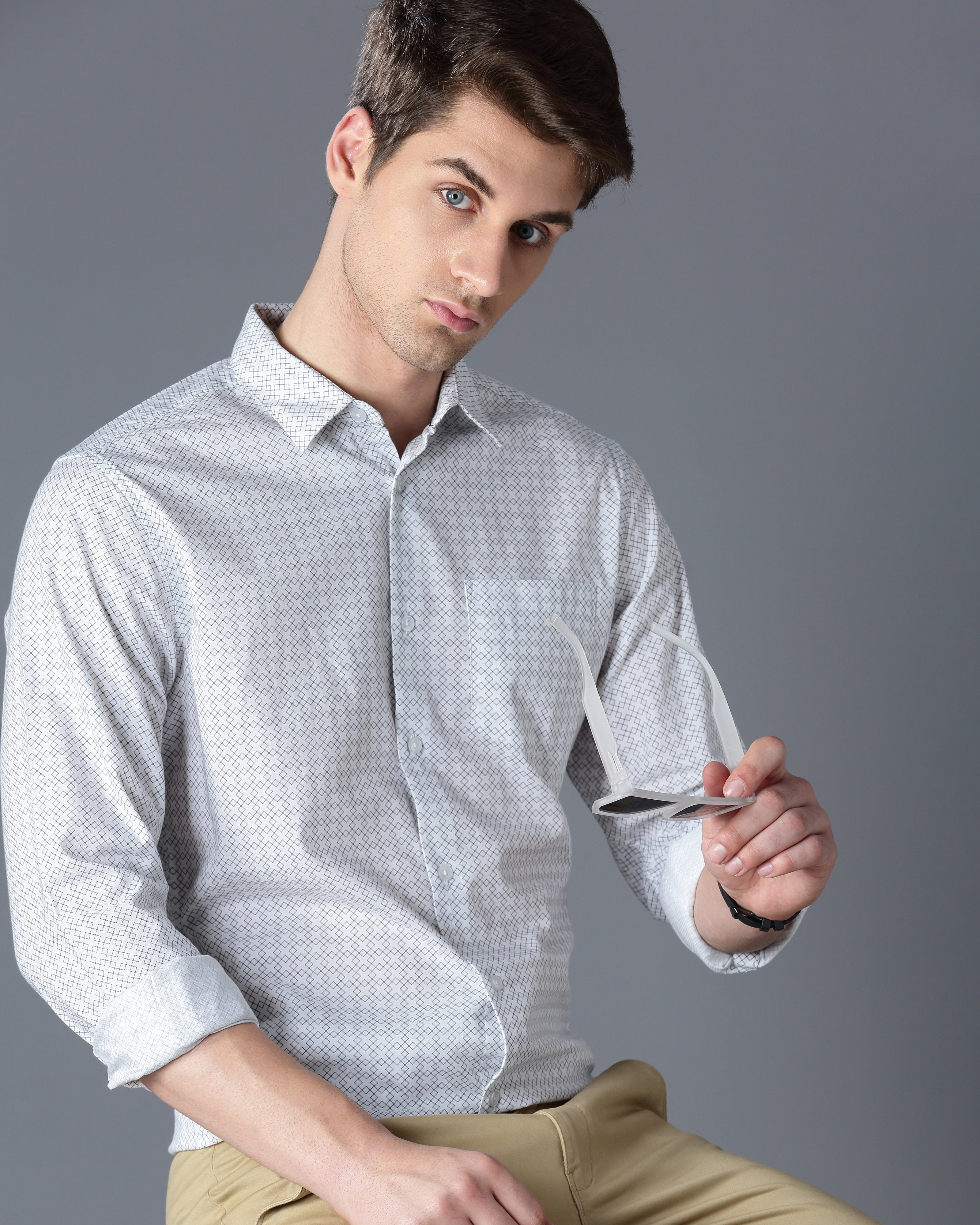Men White Cotton Slim Shirt