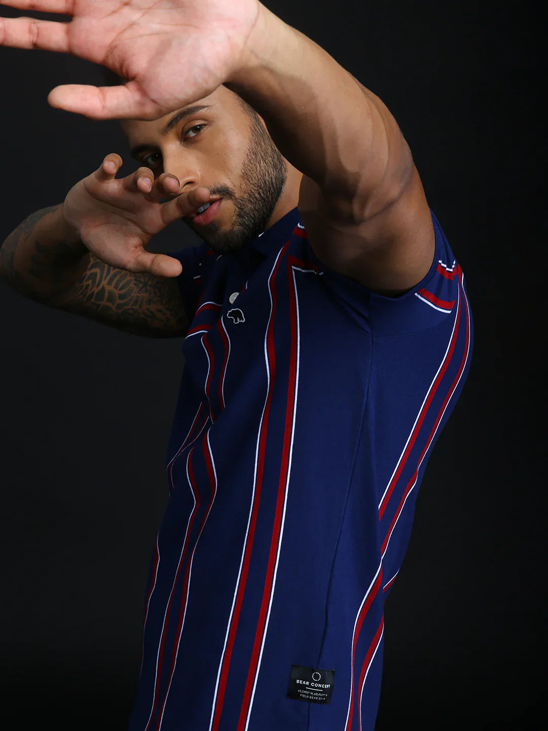 Men Striped Lycra Polo