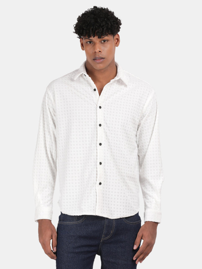 Men white Slim Fit Spread Collar Full Sleeve Casual Shirt