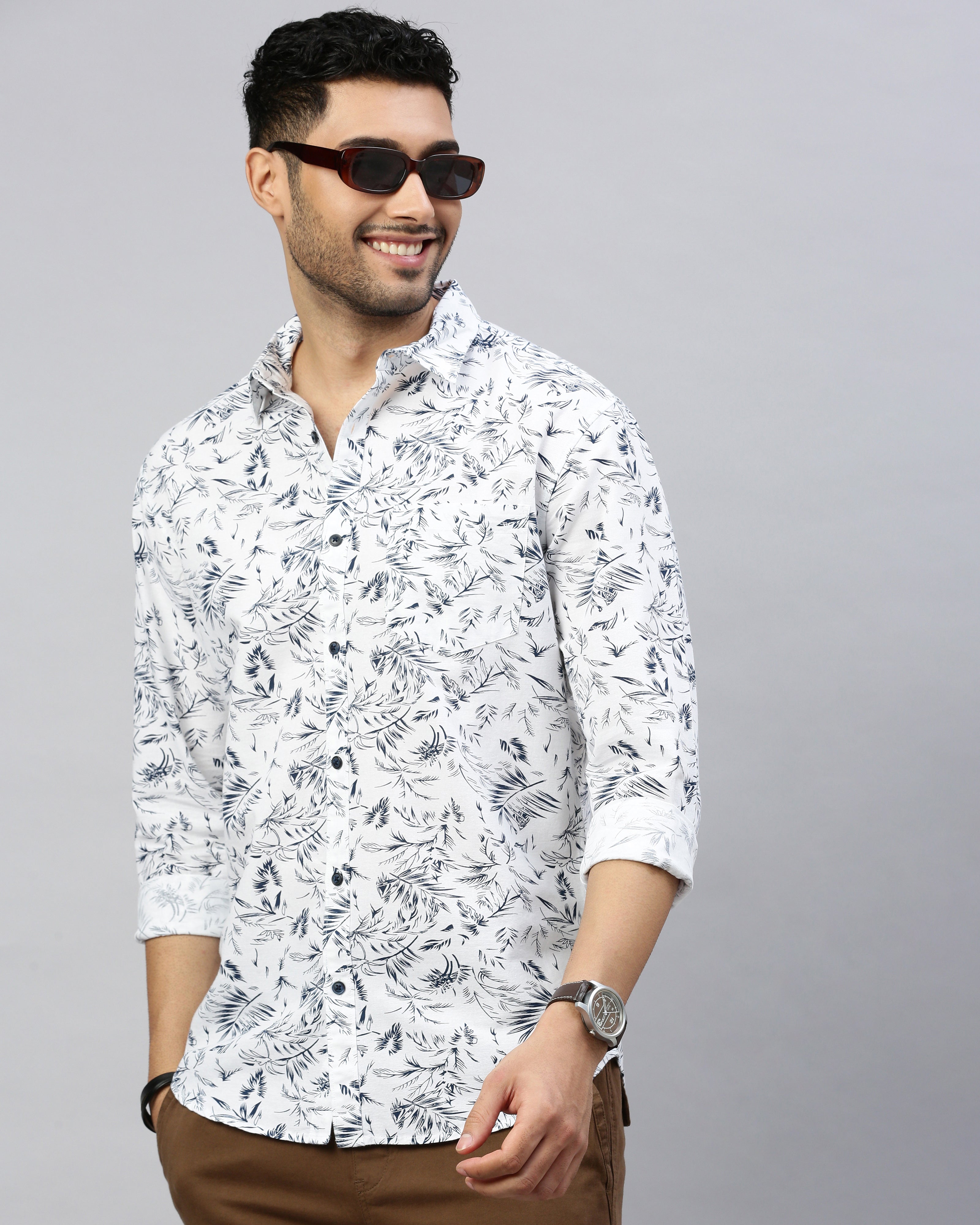 Men White Cotton Slim Shirt