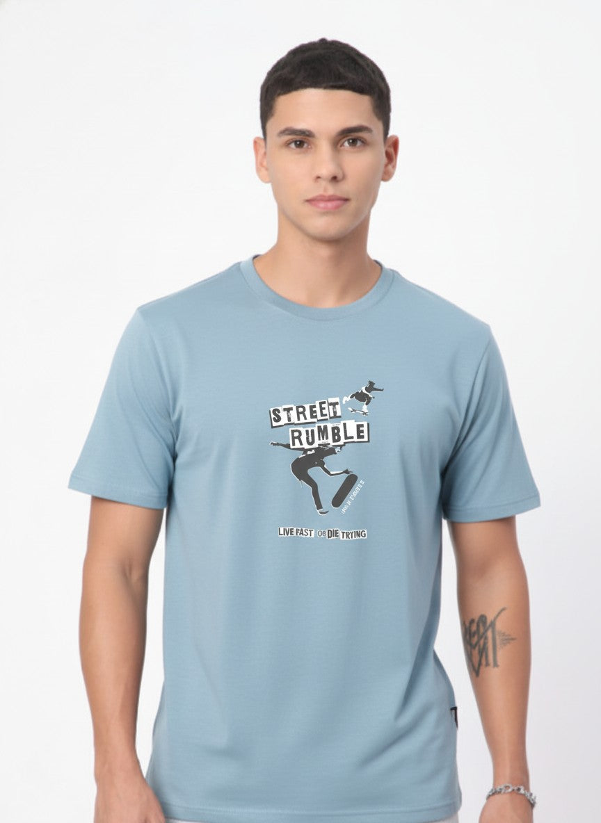 Men Cotton Ice Blue T-Shirt