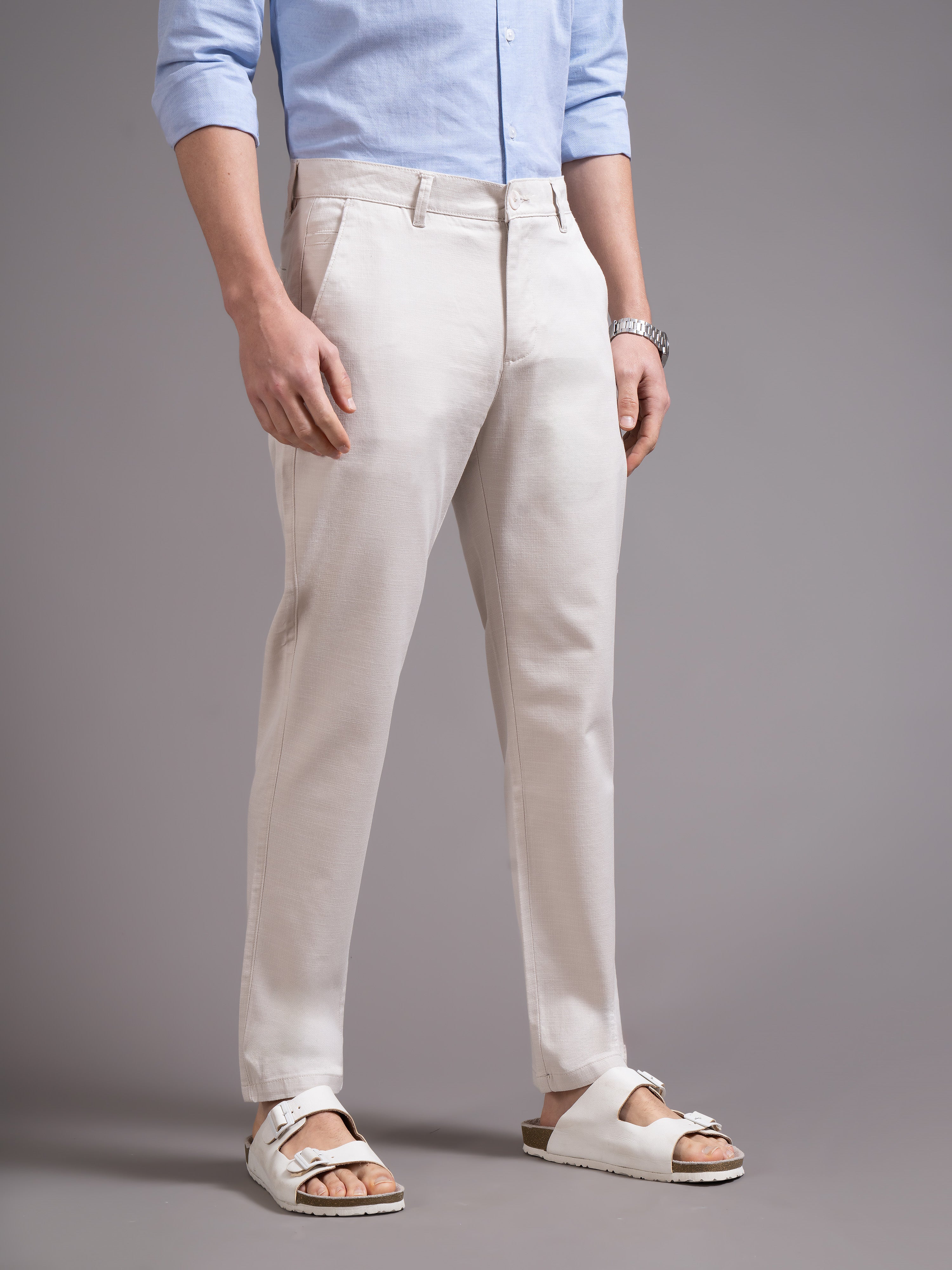 Men Cream Smart Slim Fit Chinos