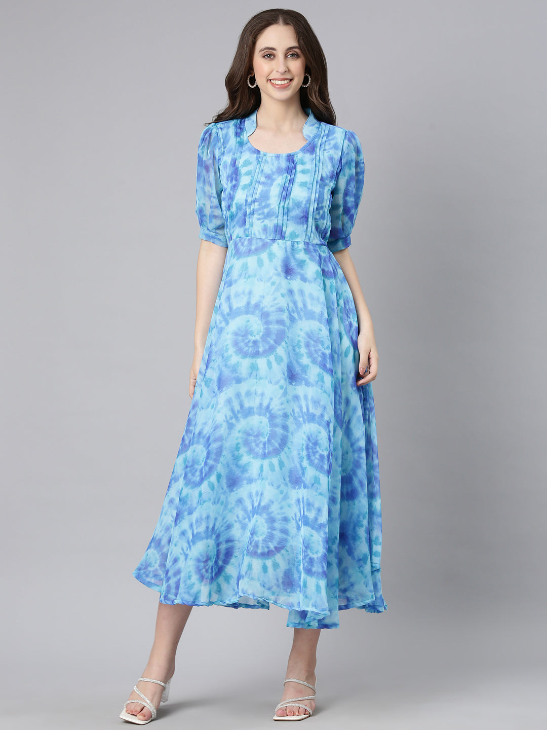 Women Blue Floral Chiffon Dress