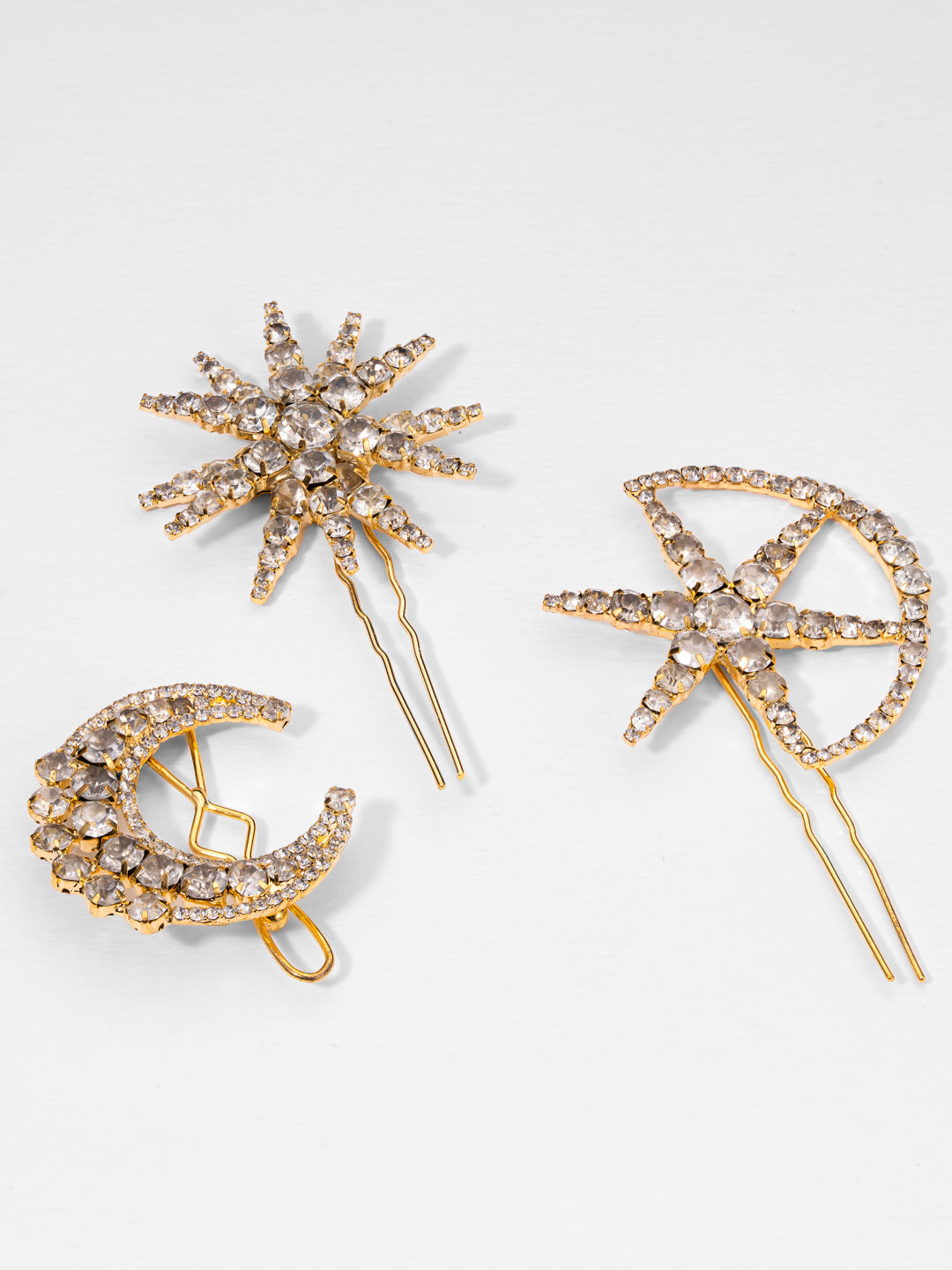 Women Rose Gold Set Of 3 Celestia Crystal Hair Pins