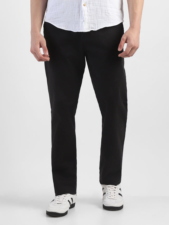 Men Black Mid Rise Formal Trouser