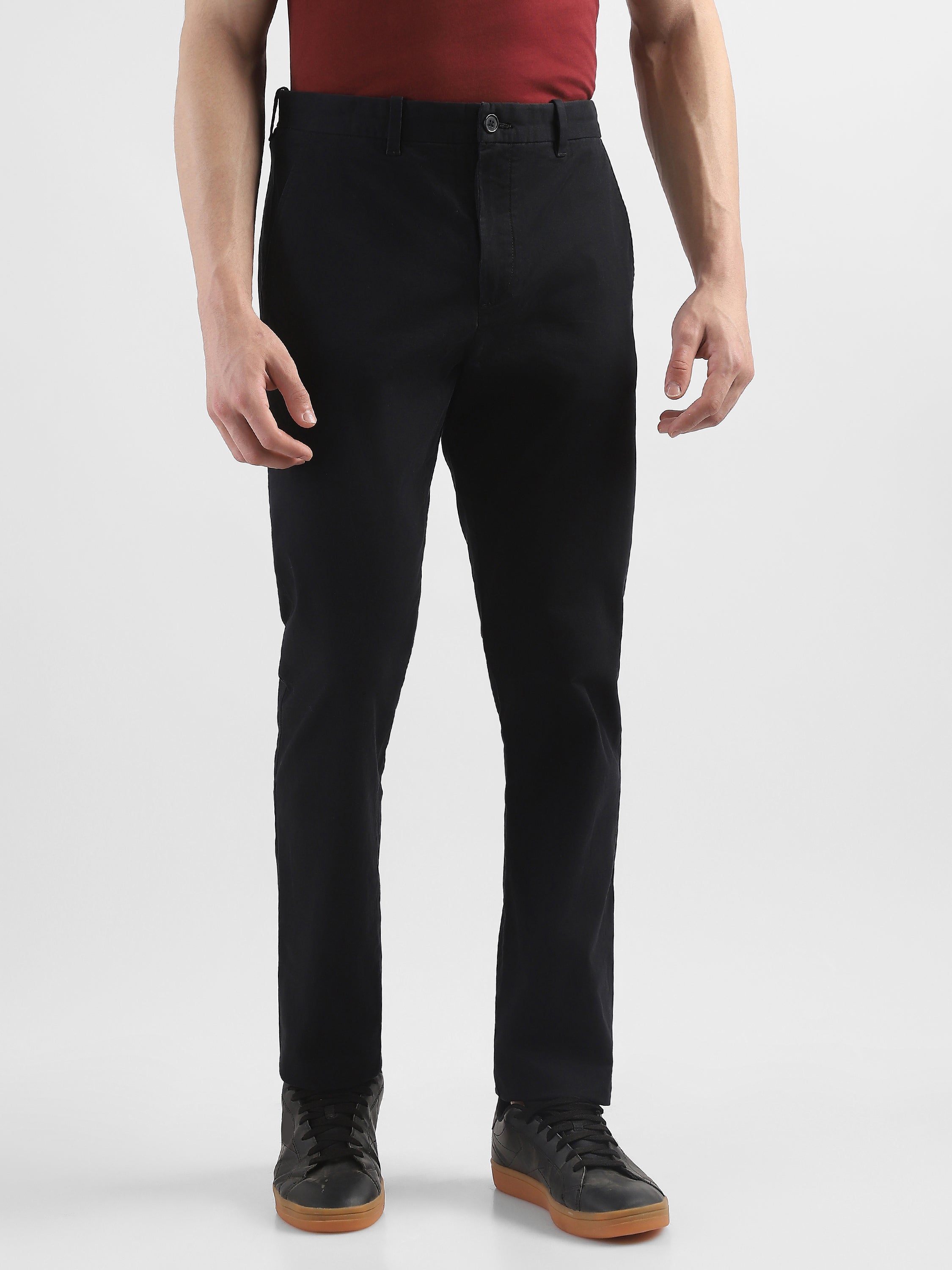 Men Black Mid Rise Formal Trousers