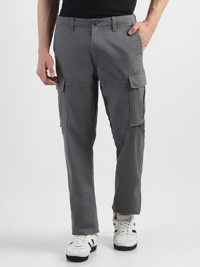 Men Grey  Cotton Mid Rise Cargo Pants