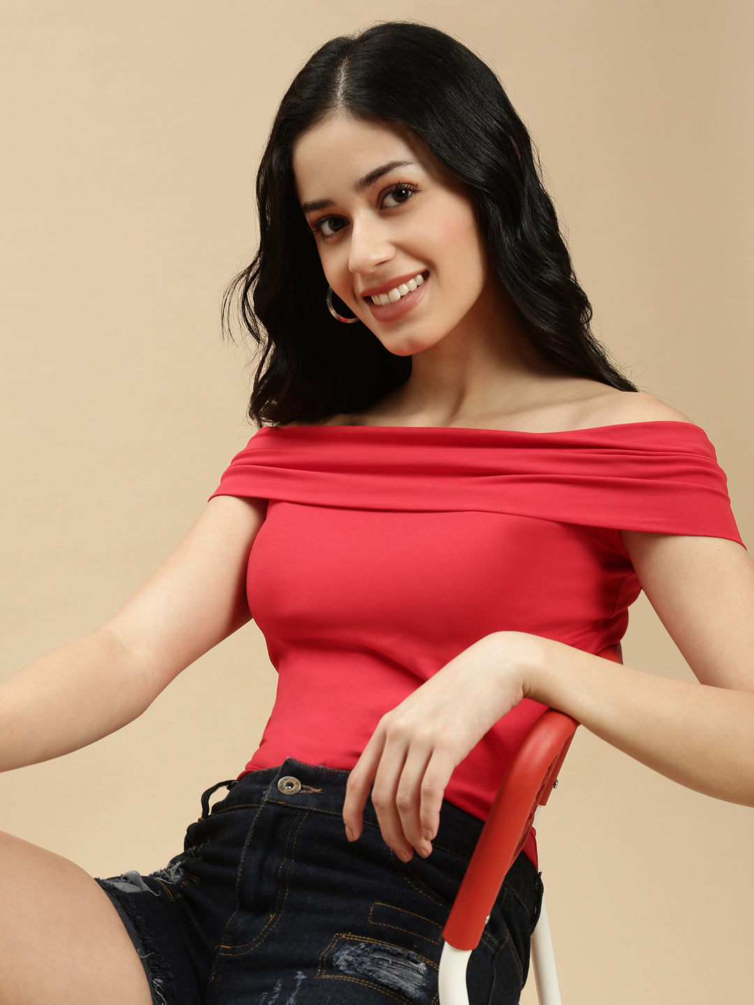 Women Red Sleeveless Top