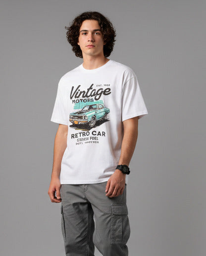 Men White Graphic Cotton Oversized T-Shirt