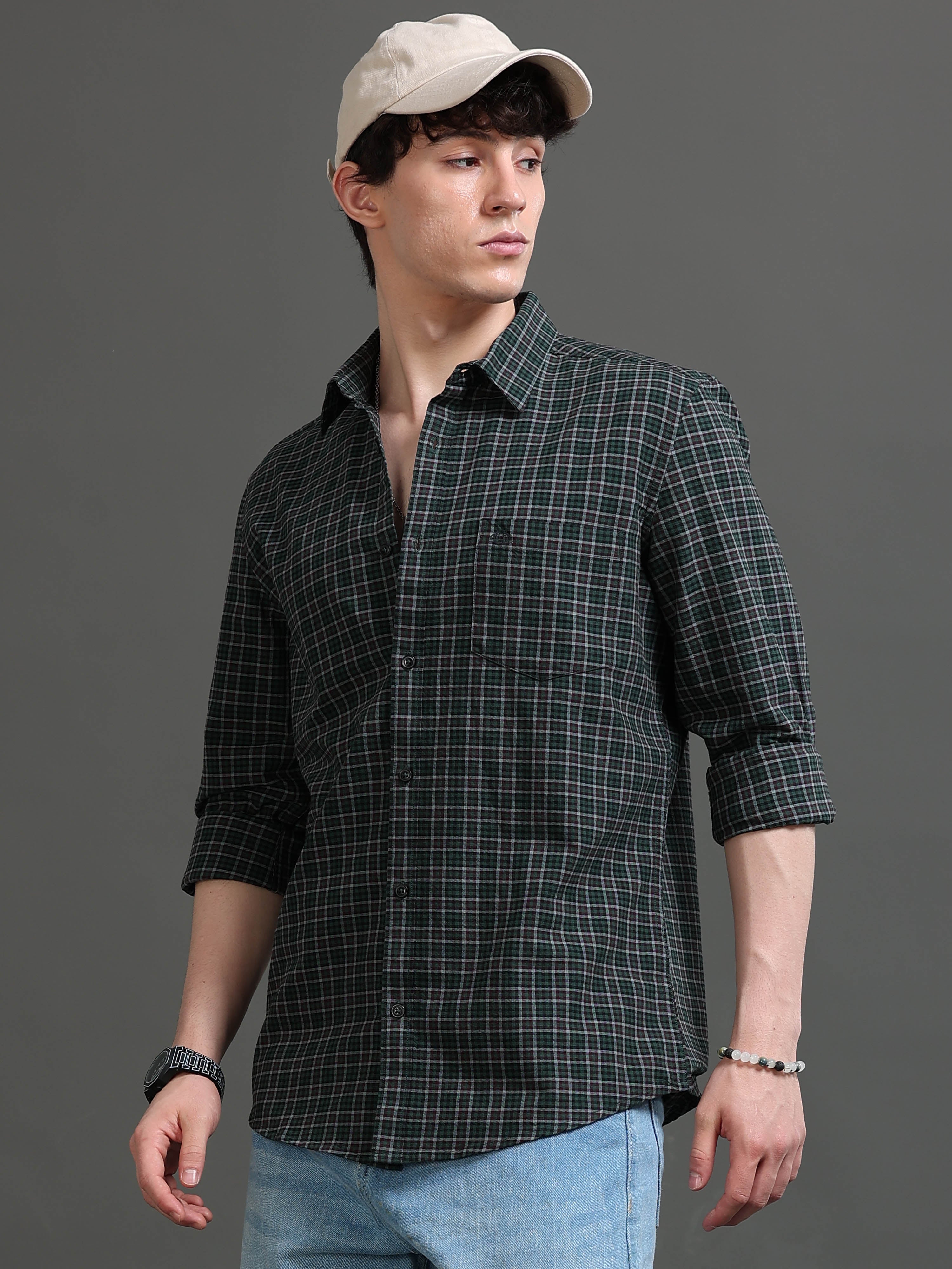 Men Green Checked Shirt