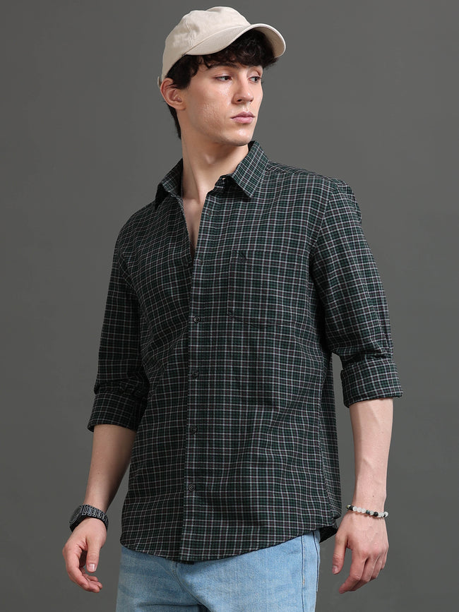 Men Green Checked Shirt