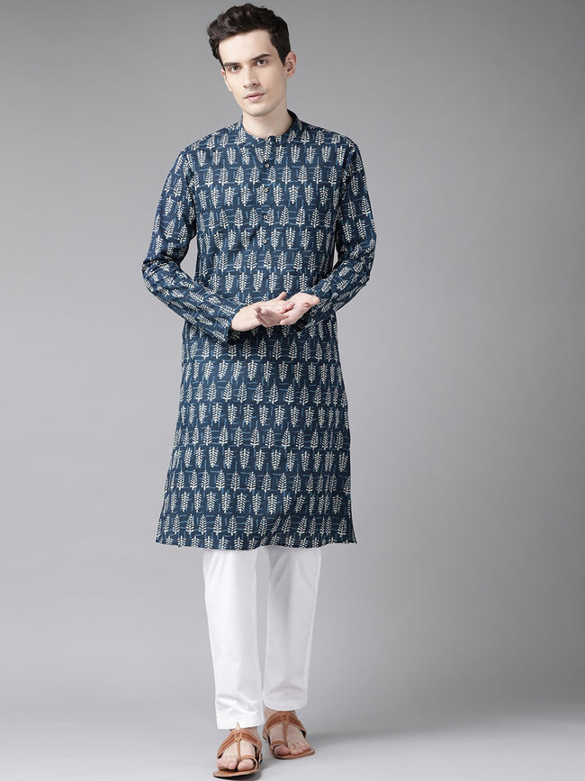 Men Blue & Beige Kurta
