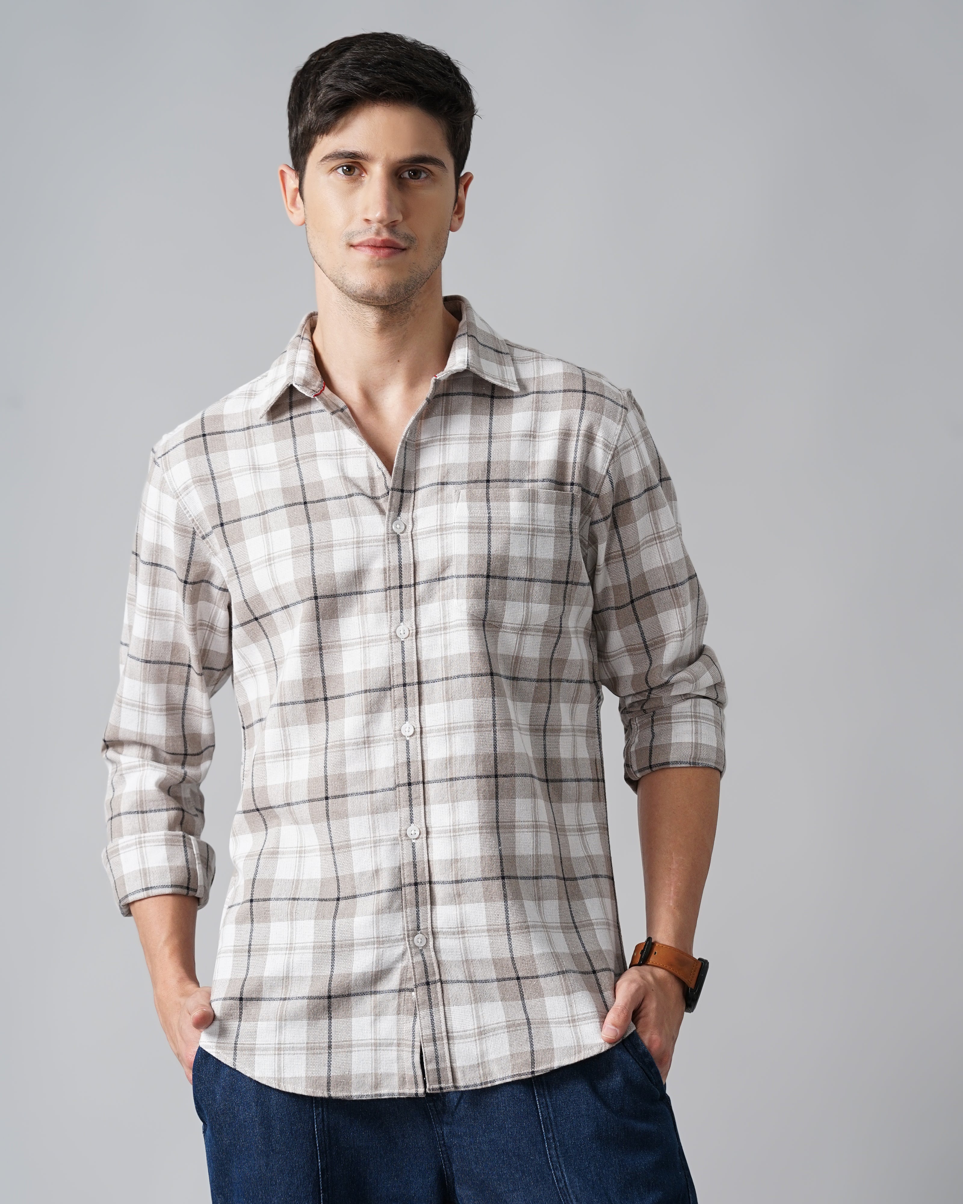 Men Grey Cotton Slim Shirt