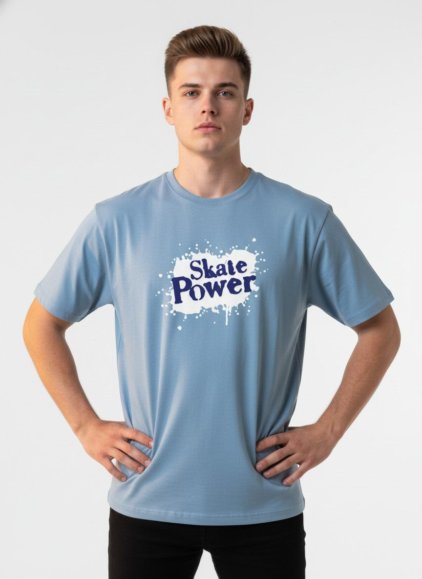Men Cotton Ice Blue T-Shirt