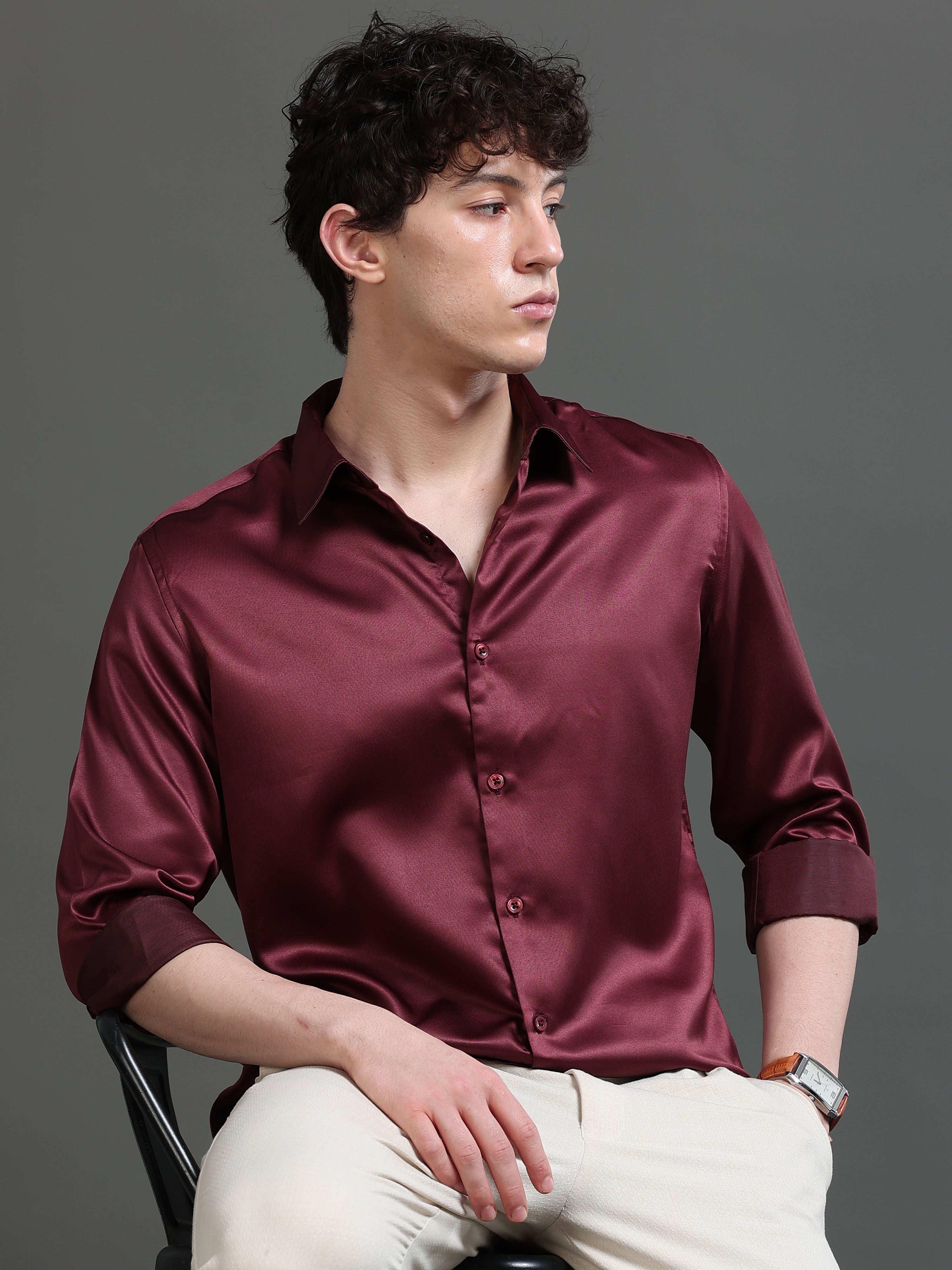Men Burgundy Solid Shirt