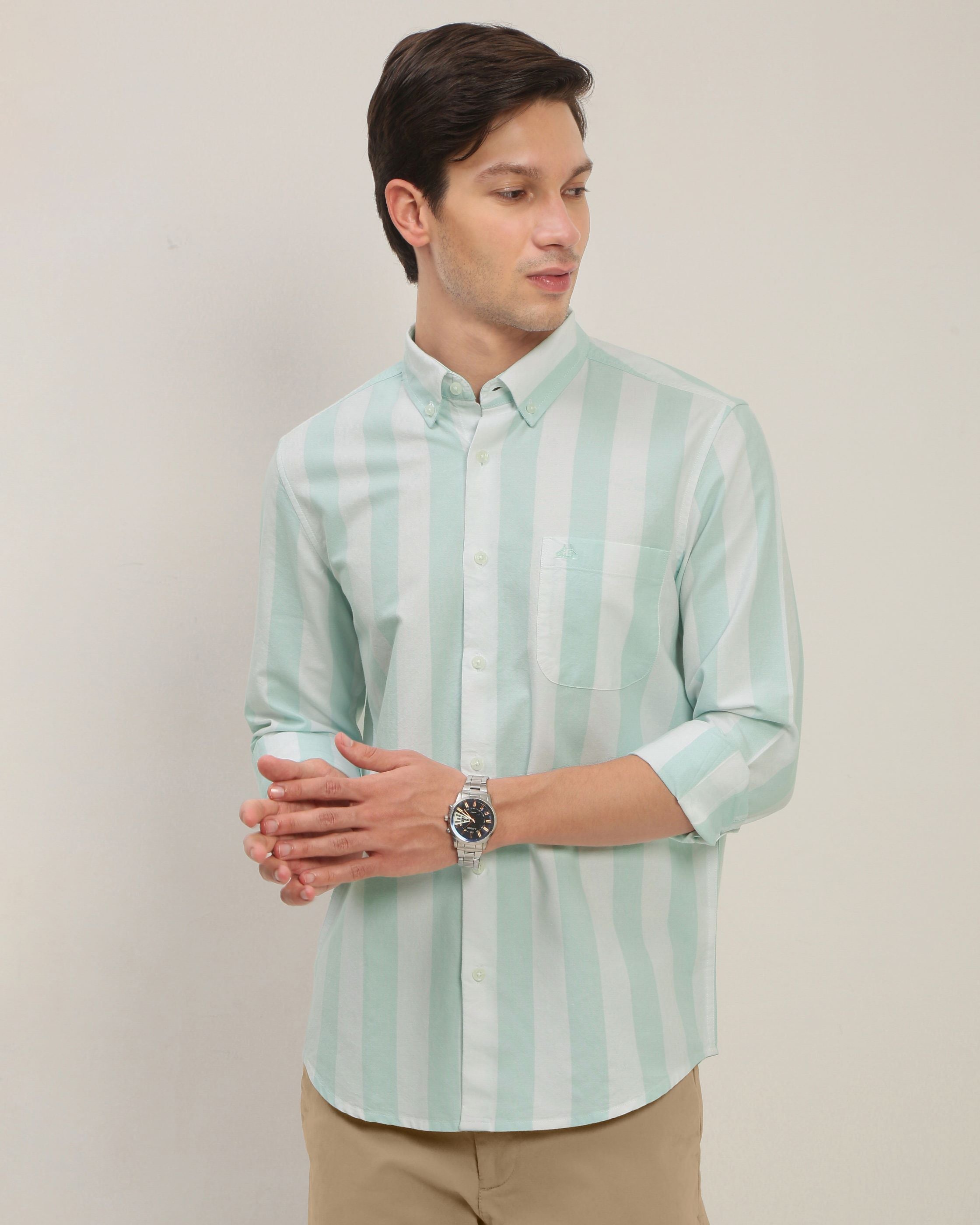 Men Green Striped Shirt