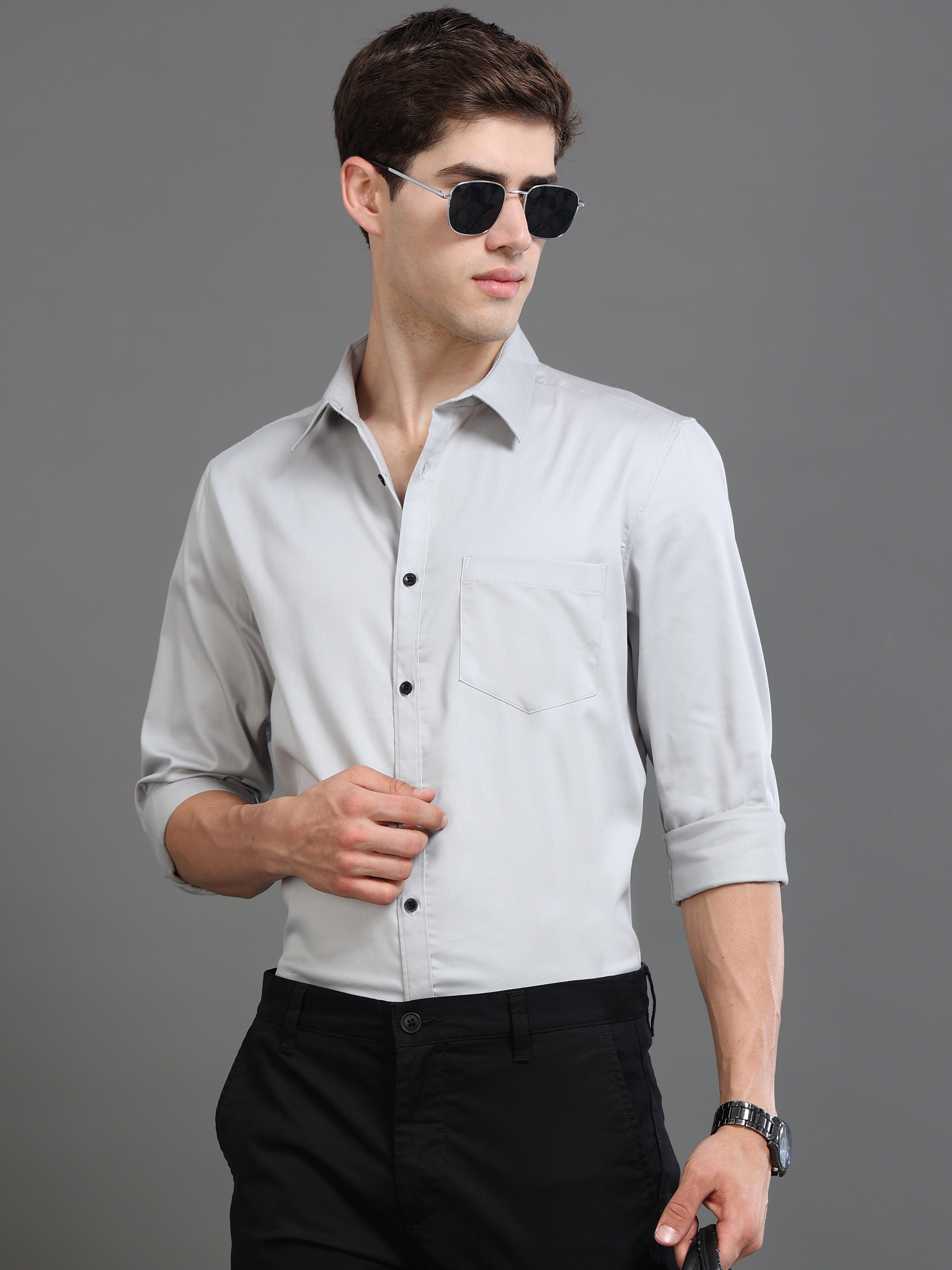 Men Grey Satin Shirt