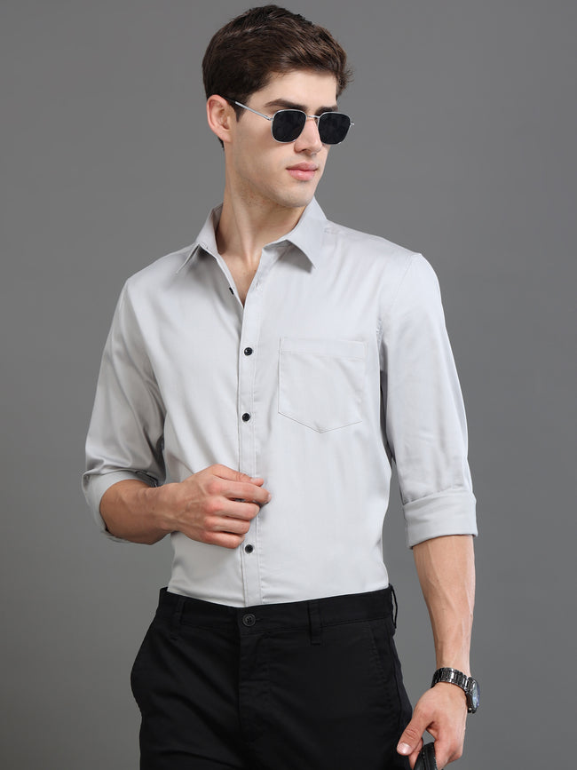 Men Grey Satin Shirt