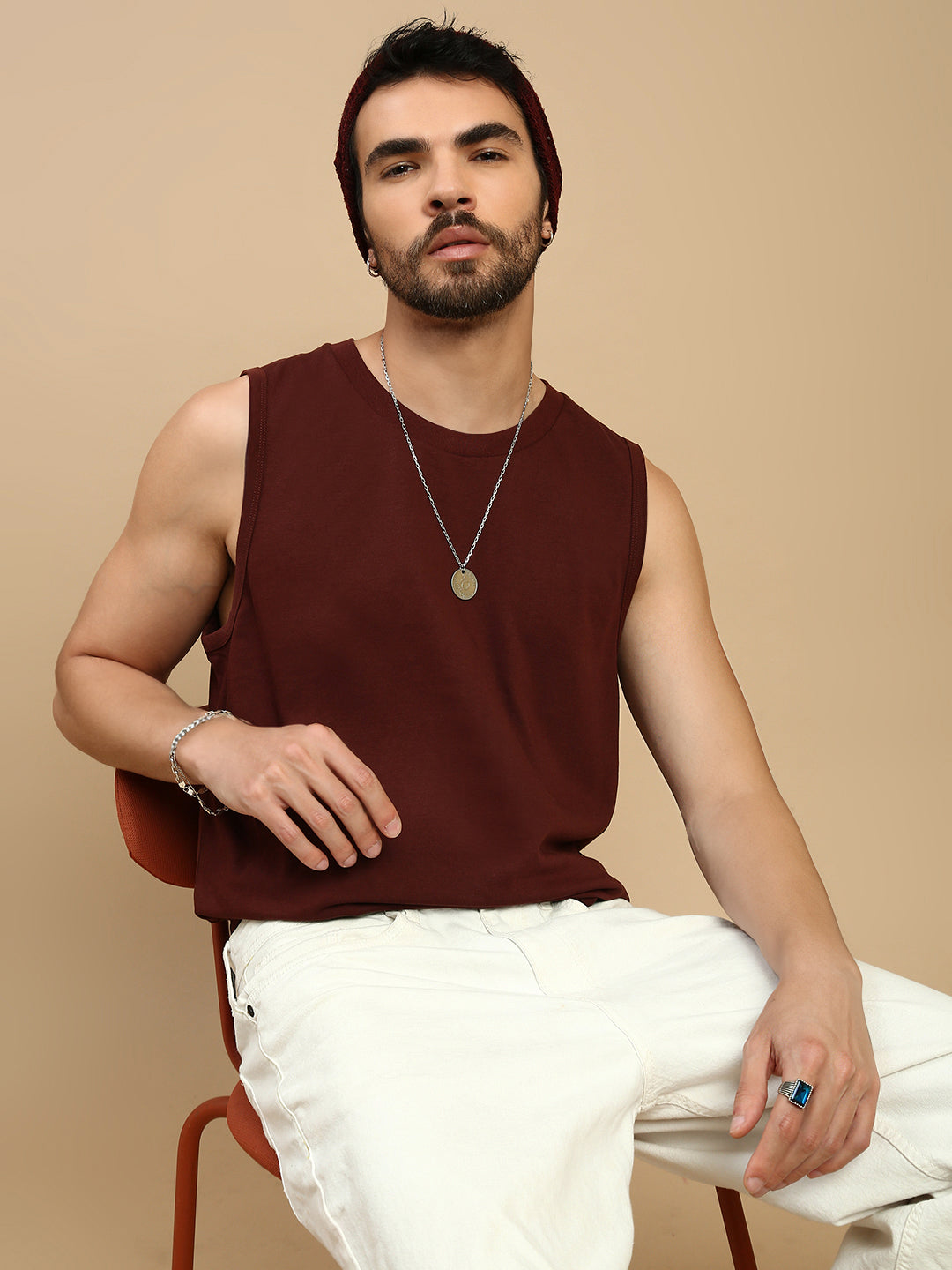 Men Brown Singlet Comfort T-Shirt