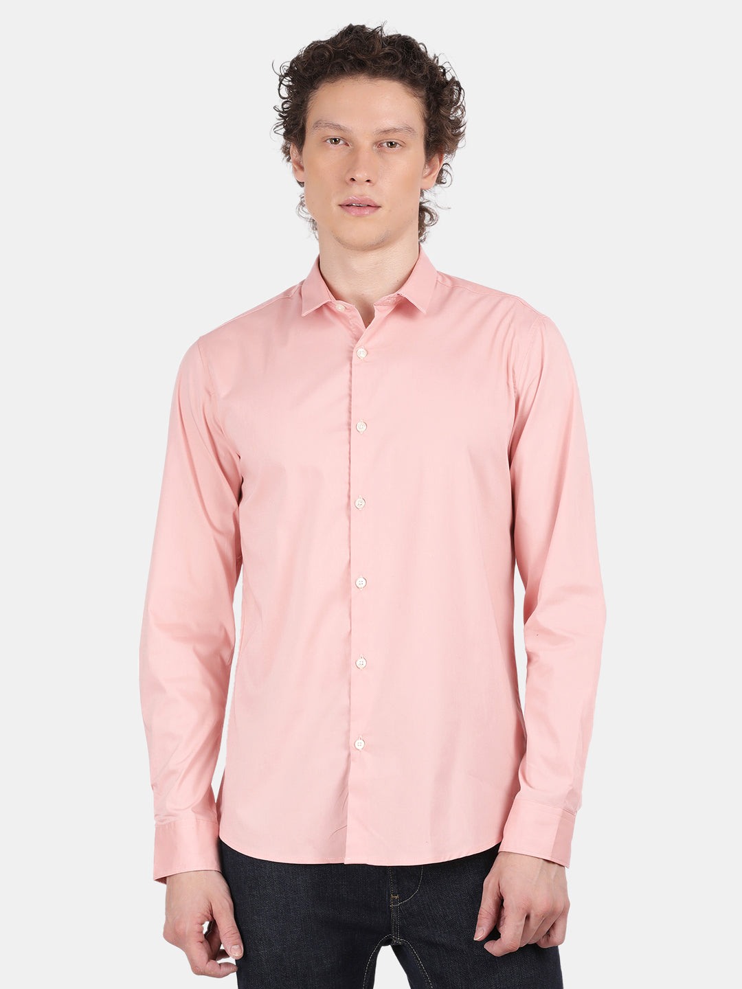 Men Coral Slim Fit Spread Collar Full Sleeve Casual Shirt