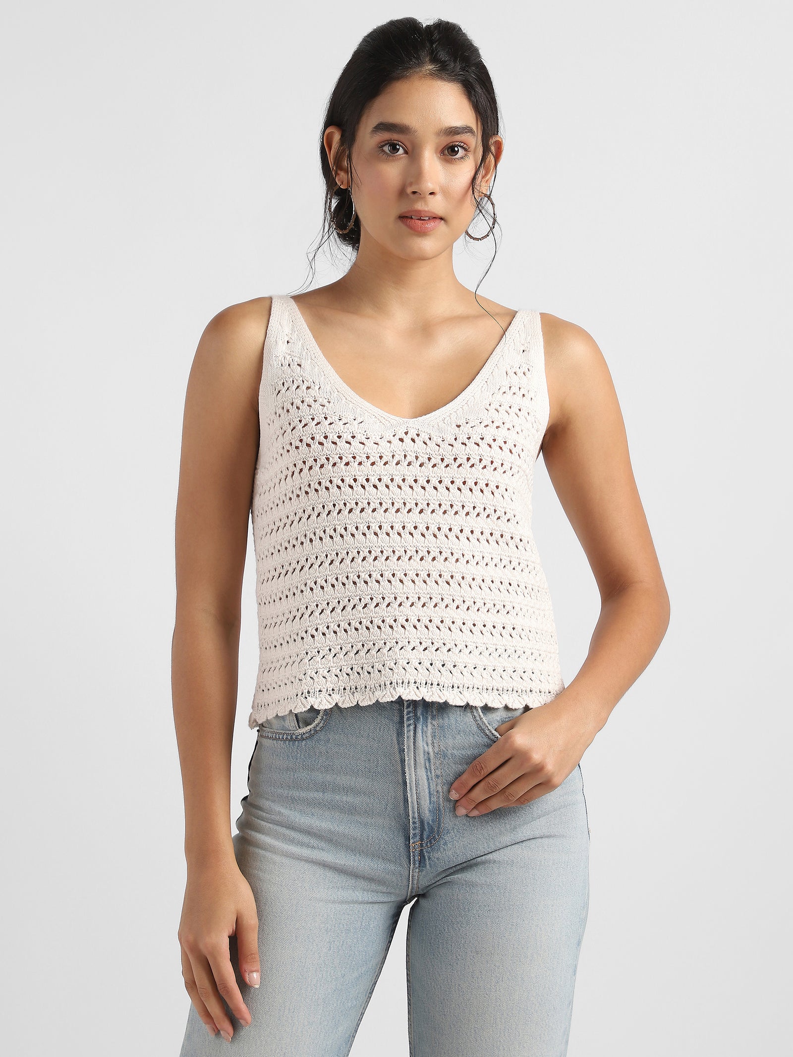 Women Cream Crochet Top