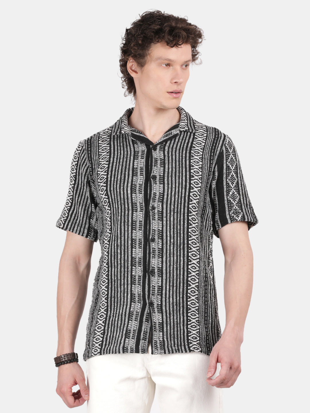 Men Black Slim Fit Spread Collar Half Sleeve Casual Shirt