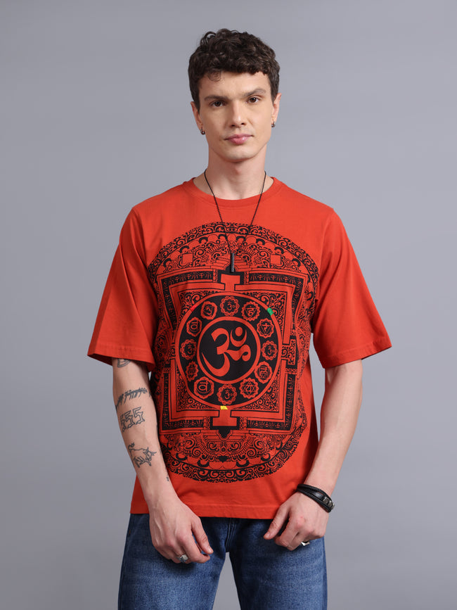 Men Rust Cotton Oversized T-Shirt