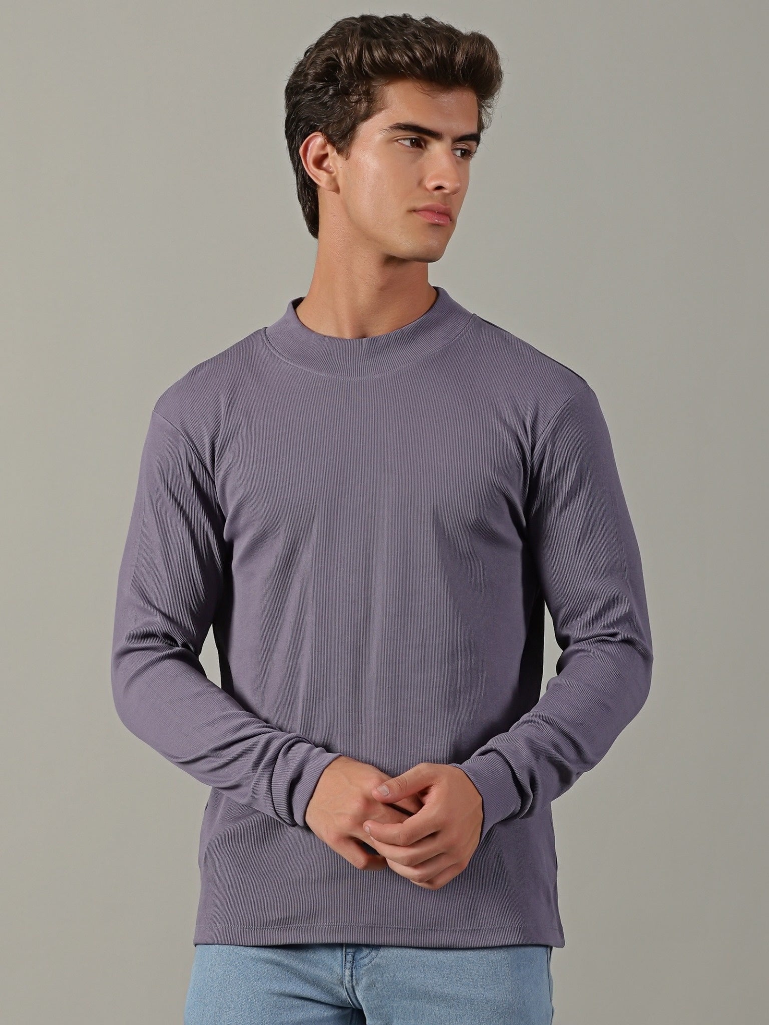 Men Blue High Neck T-Shirt