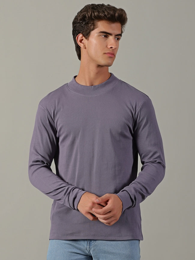 Men Blue High Neck T-Shirt