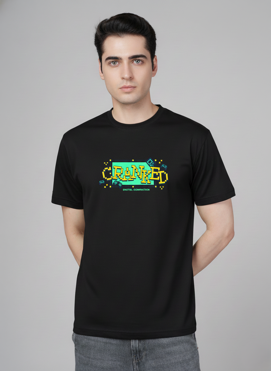 Men Cotton Black Printed Tshirt