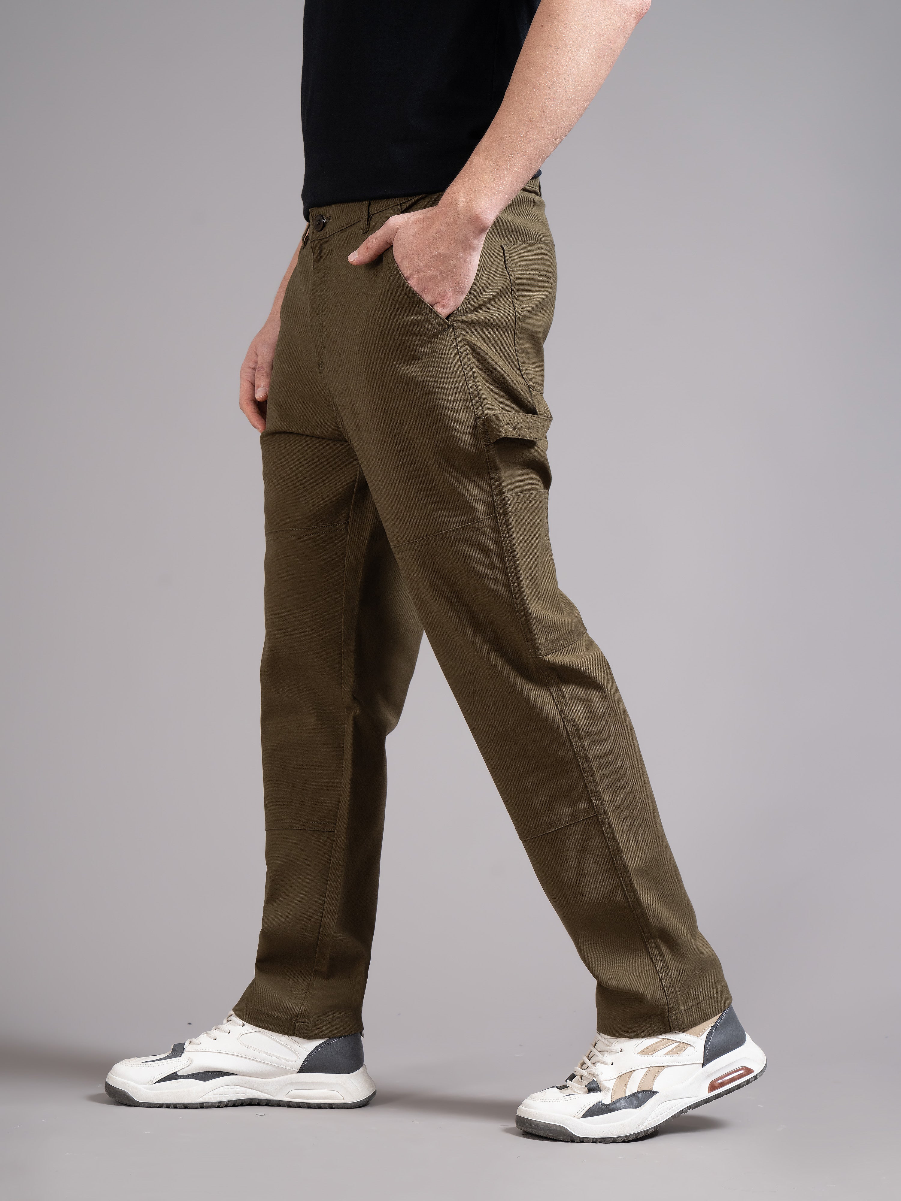 Men Olive Straight Fit Cargo Trouser