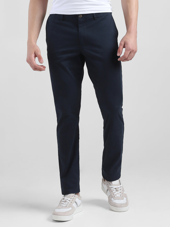 Men Navy Mid Rise Regular Fit Trouser