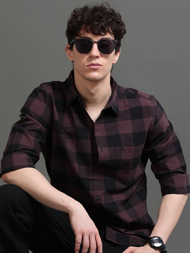 Men Purple Checked Shirt