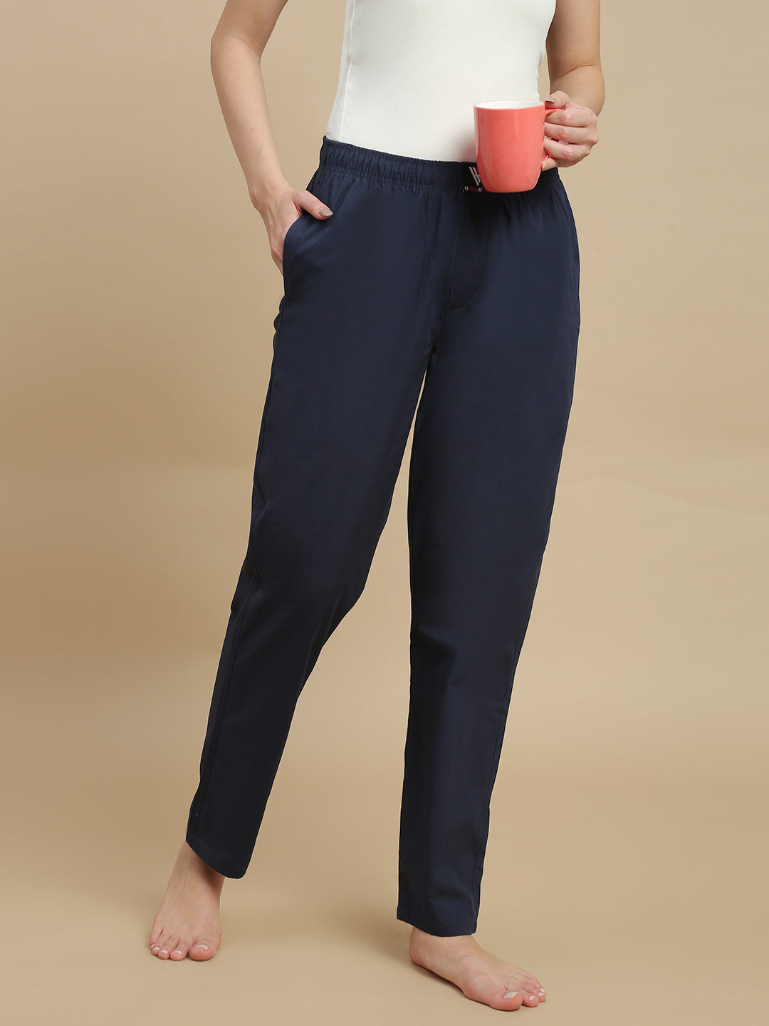 Women Navy Solid Cotton Pyjamas