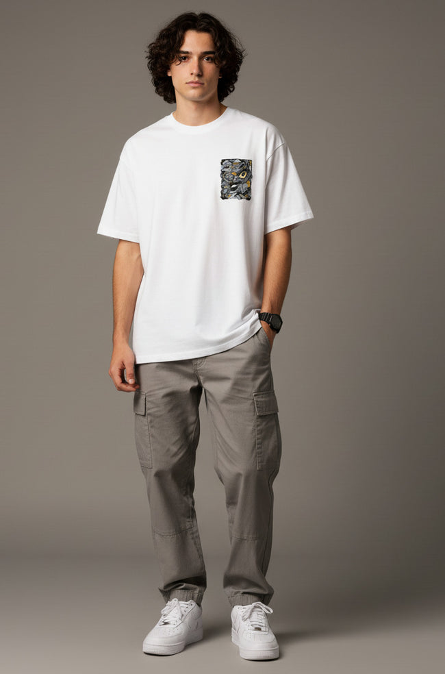 Men White Graphic Cotton Oversized T-Shirt