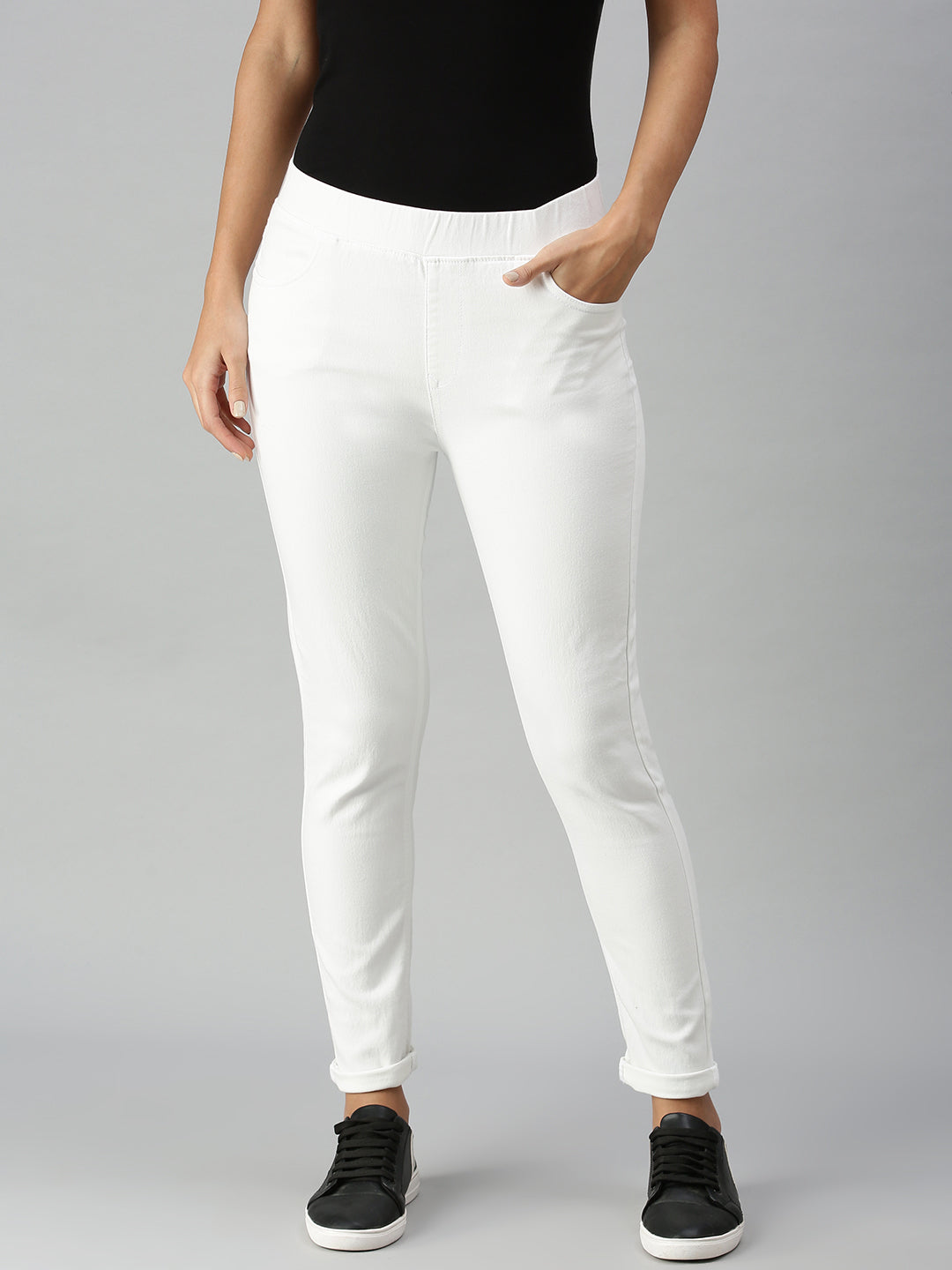 Women White Casual Legging