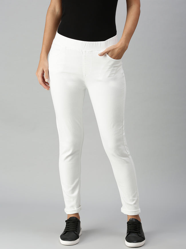 Women White Casual Legging