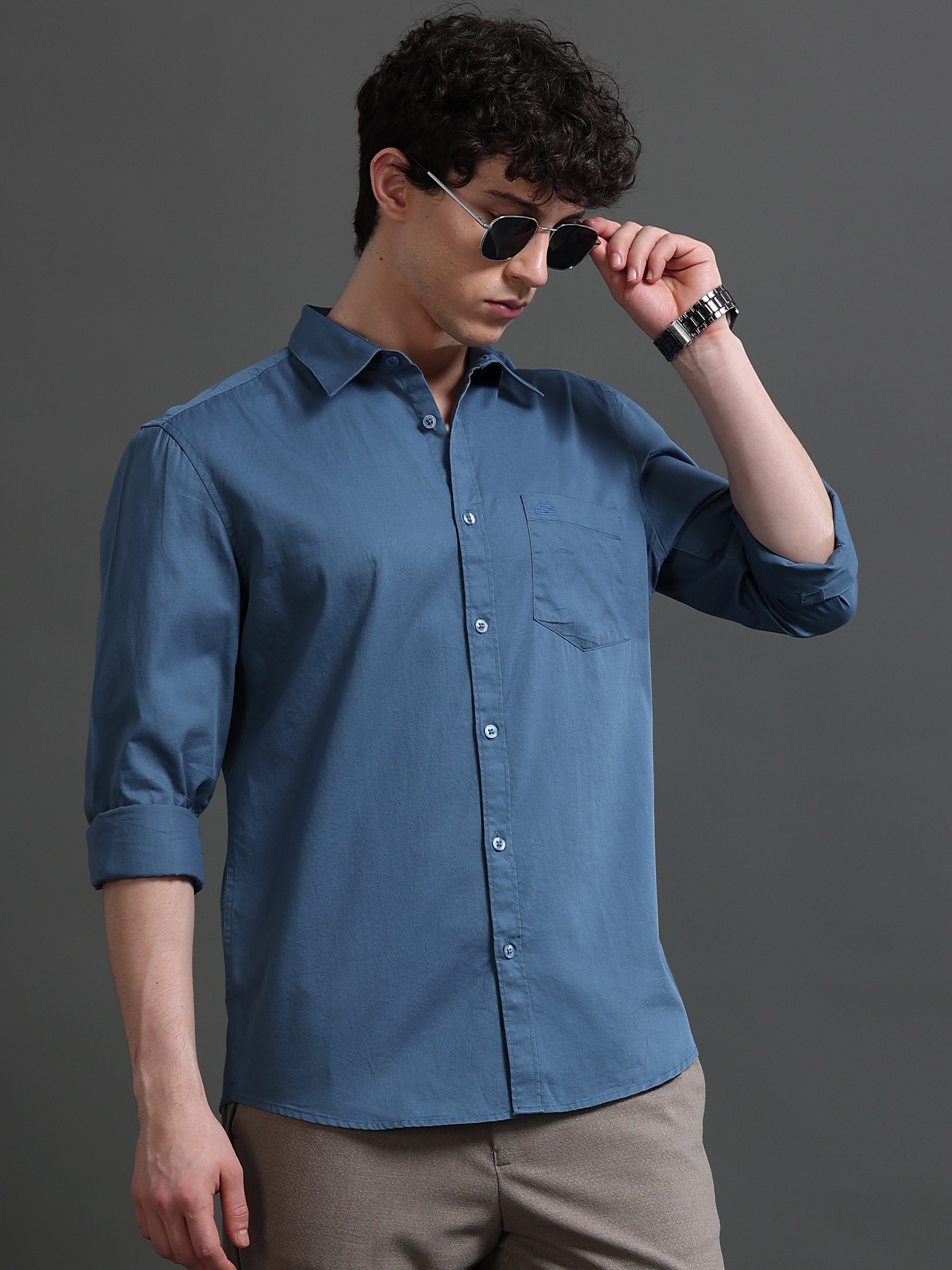 Men Teal Solid Shirt