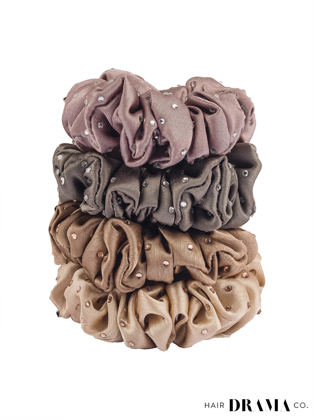 Neutral Scrunchies With Free Pouch Set Of 4