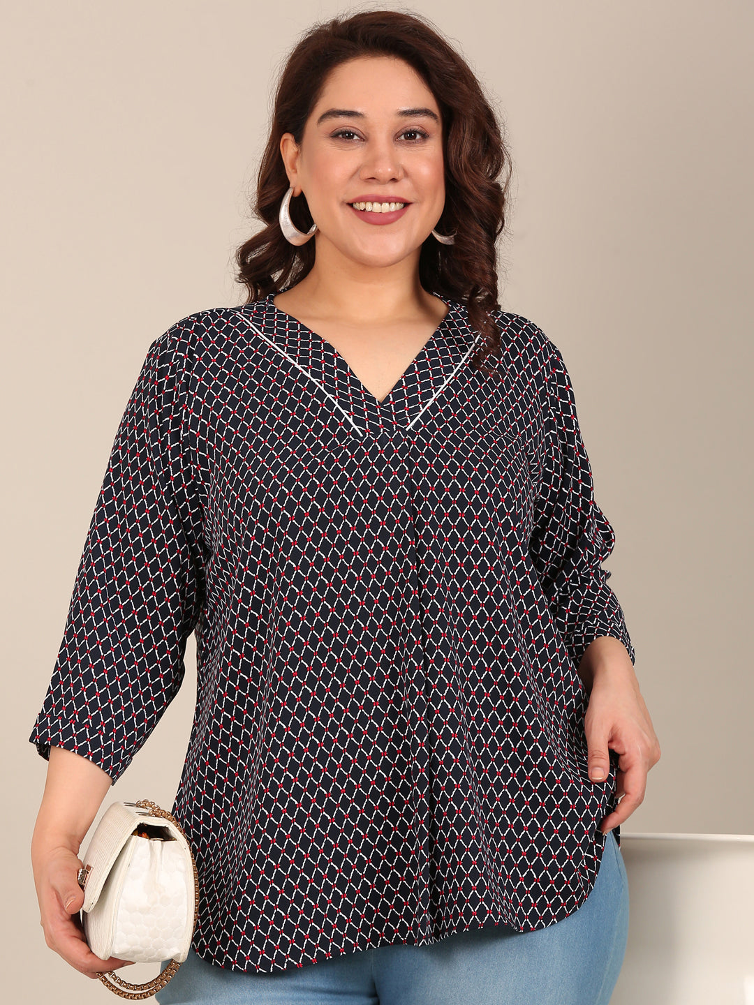Women Navy Geometric Printed Top