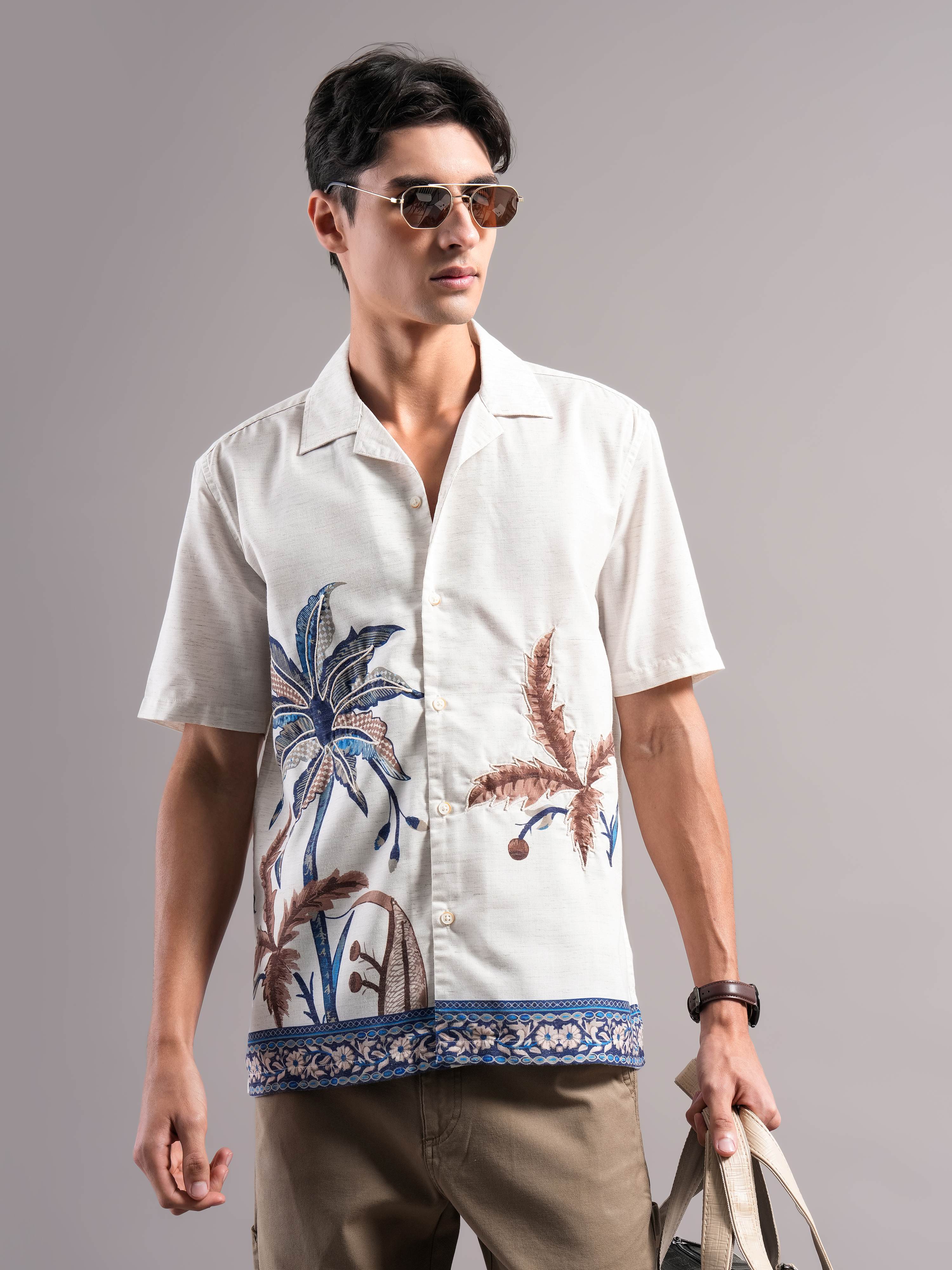 Men Cream Printed Casual Shirt